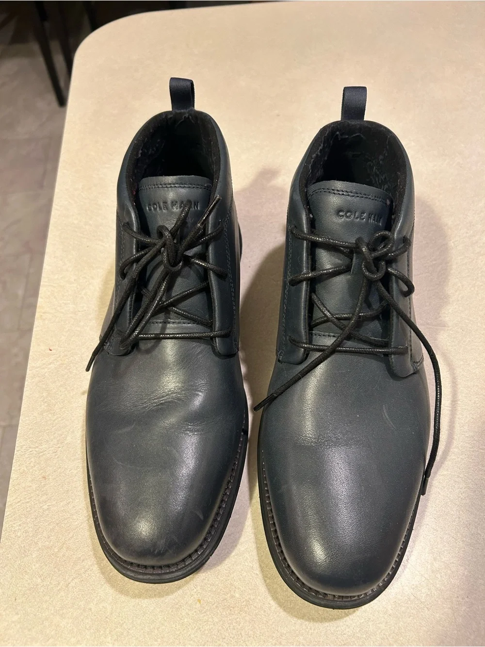 Cole Haan Men's Navy Blue Leather Lace-Up Chukka Boots - Waterproof 10.5